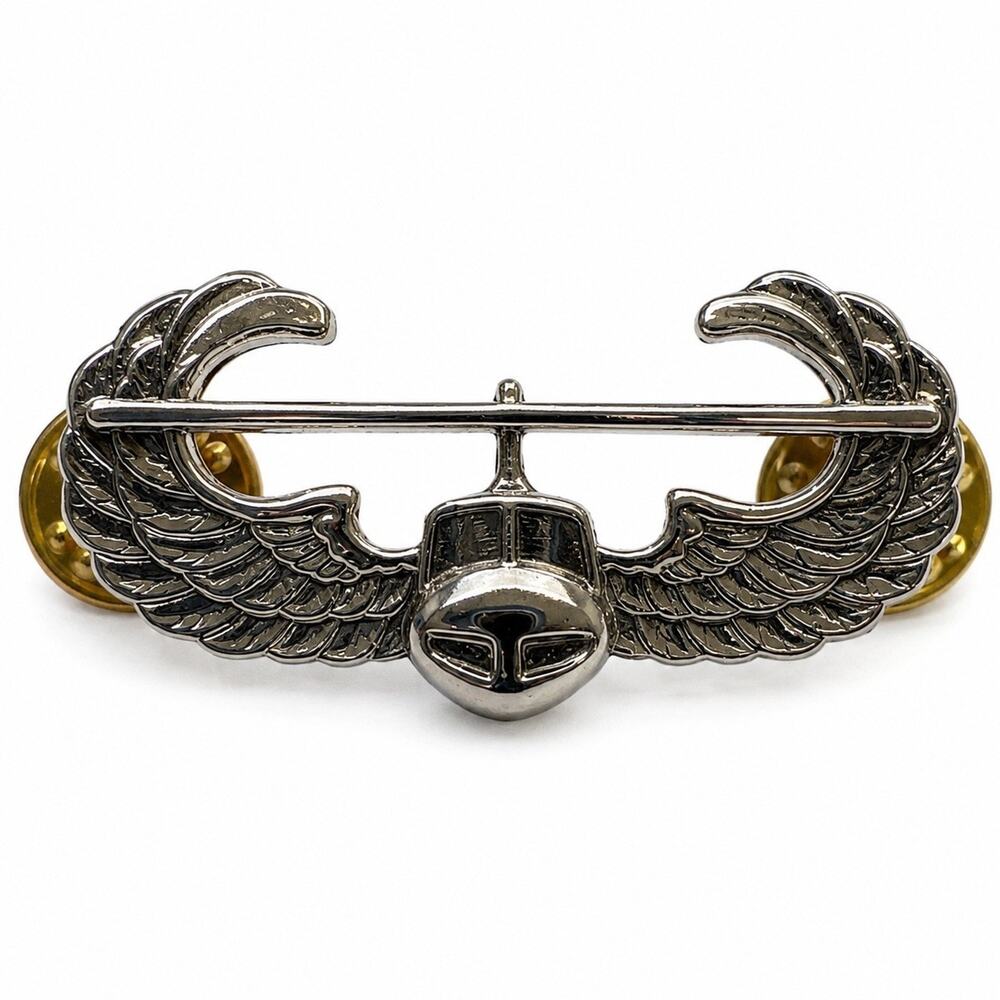 US Army Air Assault Badge Silver Tone Helicopter Wings Pin Clutch Back GI V-21